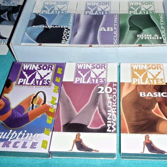 SET OF 6 WINSOR PILATES VHS TAPES & PAPERWORK IN ORIGINAL BOX~TAPES NEW & SEALED - Picture 5 of 6
